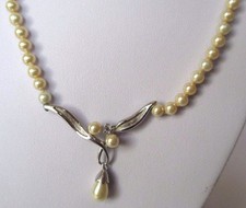 collier bijou vintage argent pur 925 poinçon perles nacrées pampille poire 342