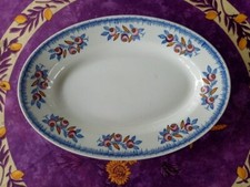 Plat Ovale ancien Faience de Longwy Modèle Charmes Décor Floral Bleu 36,5cm