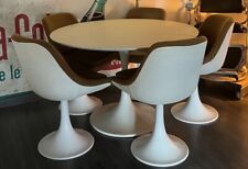 Table tulipe ronde 5 Chaises Fauteuils Tulipe Simili Style Knoll Vintage Kitch