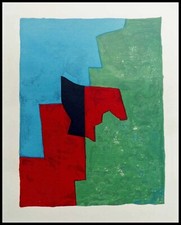 Serge POLIAKOFF : composition verte rouge bleue, lithographie originale 1961