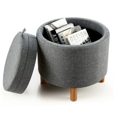 Pouf de Rangement Rond avec Plateau Repose-pied de Rangement avec Rembourrage D
