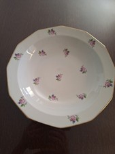 Plat ancien creux en porcelaine blanc petites fleurs roses