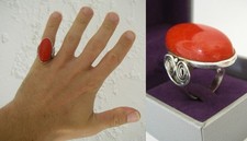 Taille 54 GROSSE Bague en Argent MASSIF 925 sertie CORAIL  9gr N°323