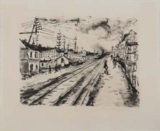 Maurice DE VLAMINCK : Près de la Gare Montparnasse, Gravure originale, signée