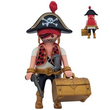 Playmobil figurine pirate rouge/noir coffre trésor pistolet bateau île