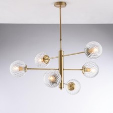 Lustre Design Contemporain Laiton Avec Sphères Verre 6 Lumières bon-590
