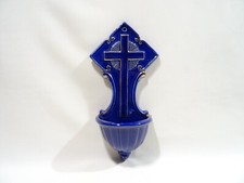 ANCIEN BENITIER FAIENCE SARREGUEMINES OBJET RELIGIEUX CHRISTIANISME RELIGIOUS