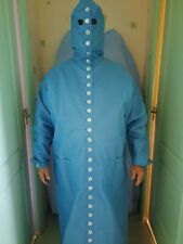 Blouse nylon intégrale bleu "la poste" avec cagoule boutonnée, ceinture à nouer