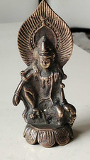 Rare! Ancienne Sculpture Bouddha Tibétain Amitabha Sur Lotus. En Bronze. XIXème