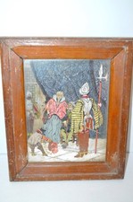 -ANCIEN CADRE TABLEAU DIORAMA DECOUPIS TISSUS sous Verre LE CHAT BOTTE R.DERRUAU