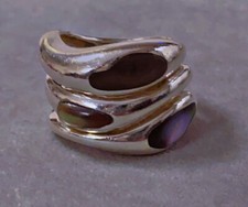 Sublime  grosse ancienne bague argent nacre bijoux bague argent massif old ring