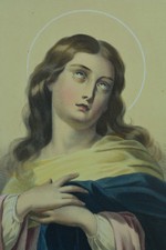 Lithographie couleur religieuse 19E  Vierge en extase Levasseur / Murillo