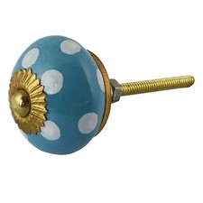 Bouton de meuble en céramique Poignée de porte Points bleu et blanc