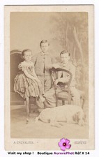 Enfants pose avec chien - enfants, en