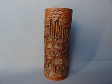 PORTE PINCEAUX PORTE BROSSE ANCIEN CHINOIS EN BAMBOU SIGNE SOUS LA BASE