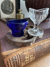 Lot 2 anciens rince-oeil Optrex bleu cobalt et verre moulé