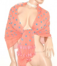 Etole femme maxi écharpe corail rose bleu à pois châle brodé cérémonie U45X