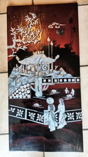 tableau bois laqué noir , scène villageoise d'asie ,nacre