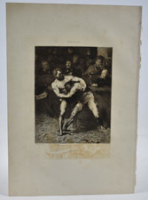 Gravure XIXème - Lutteurs -