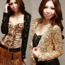 Femme Sequin Veste Cropp Haut