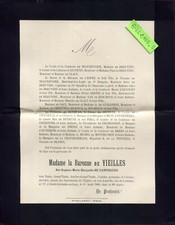 faire-part de décès de Madame la Baronne de Vieilles née de Tainteguies 