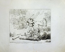 Eau-forte de PINELLI, 1833, Don Quichotte tombé de cheval