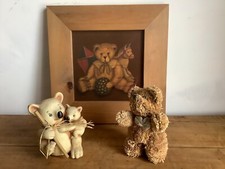 Lot décoratif thème "Oursons" - Tableau / Cadre bois 33,5 x 33,5 cm + Figurines