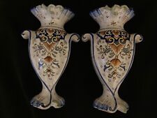 PAIRE VASES ANCIENS DESVRES GÉO MARTEL DÉCOR ROUEN BLASON NORMANDIE ARROMANCHES 