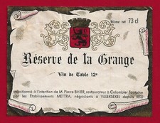 T53  Etiquette VIN Table Réserve de la Grange pour P. BAIER Restau. Colombier 25
