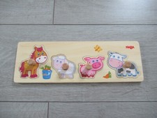 jouet d'éveil : puzzle en bois sur le thème animaux de la ferme HABA