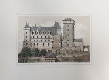 C5-LITHO ORIGINALE-AQUARELLÉE MAIN-PAU-GRAND FACADE DU CHÂTEAU DE PAU