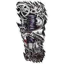 Grand Tatouage Temporaire Robot Bras Jambe Robotique Noir & Blanc Envoi Gratuit