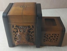 Ancienne boîte musicale / étui à cigarette, en bois, décor chouette