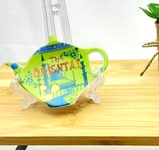 repose-sachet de thé porcelaine motif Thé Oriental vert/bleu 11x8,5cm env