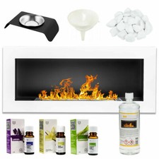 Cheminée Bio Éthanol Blanc Brillant 900x400 Brûleur à Feu Eco Design+Accessoires