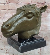 Signée Feng Shui Bronze Sculpture Statue De Lucky Cheval Tête pour Bureau Art