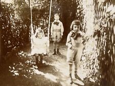 Enfants Balançoire Bois c1900 Photo Stereo Amateur Vintage Citrate