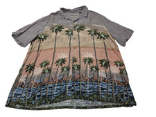 Chemise hawaïenne soie Batik Bay manches courtes palmiers taille XL #584 hawaien