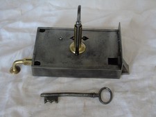 Grande serrure ancienne métal et laiton à tirette 2 clés bel état marqué MC