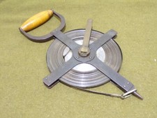 Vintage géomètre arpenteur ancien METRI Allemand triple décamètre steel tape US