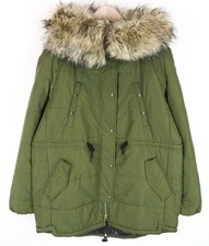 Replay Veste Femme M Vert Capuche Fermeture Parka Fausse Fourrure Doublé Style