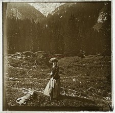 Paysage Femme Mode Suisse c1925 Photo Verre Vintage V51L§2