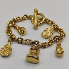 Kenzo Vintage Gold Tone Charm Bracelet T-bar Closure 