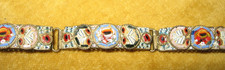 Bracelet ancien en micro-mosaïque sur laiton perlé, décoré de roses, Italie