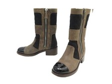 CHAUSSURES CHANEL BOTTES MOTARDES 38 G31959 CUIR SUEDE MARRON SHOES BOOTS 1700€