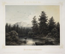 Gosausee Tuiles en Béton Original Lithographie Couleur Würthle 1855