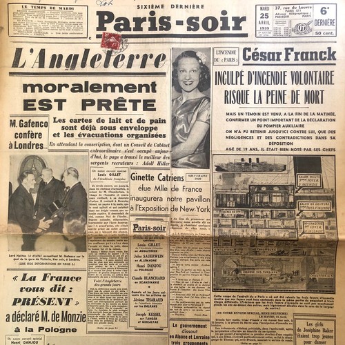 Journal paris soir 1939 - journal, 25/04/1939
