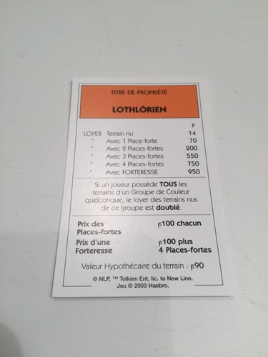Carte lothlorien pièce - lothlorien,