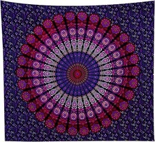 Tapisserie murale mandala indien boho double paon trippy nouveau design lancé