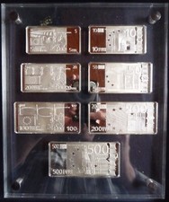 GRAND SET 7 BILLETS EUROS 2002 EN ARGENT STERLING 925% BELLE EPREUVE "TRES RARE"
